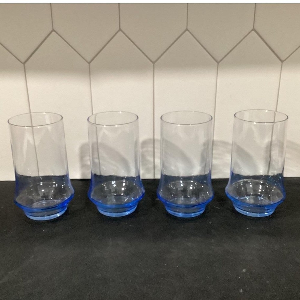 Vintage 4 Libbey IMPROMPTU Azure Blue 16 Oz Drinking Glasses 5 5/8"